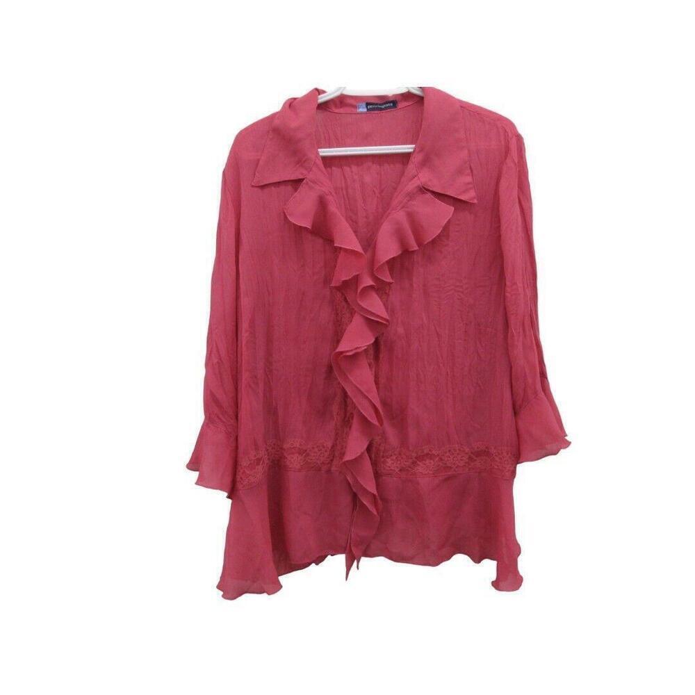 Dressbarn Pink Ruffle Lace Button Front Bell Sleeve Top Womens Size 20 READ​​​​